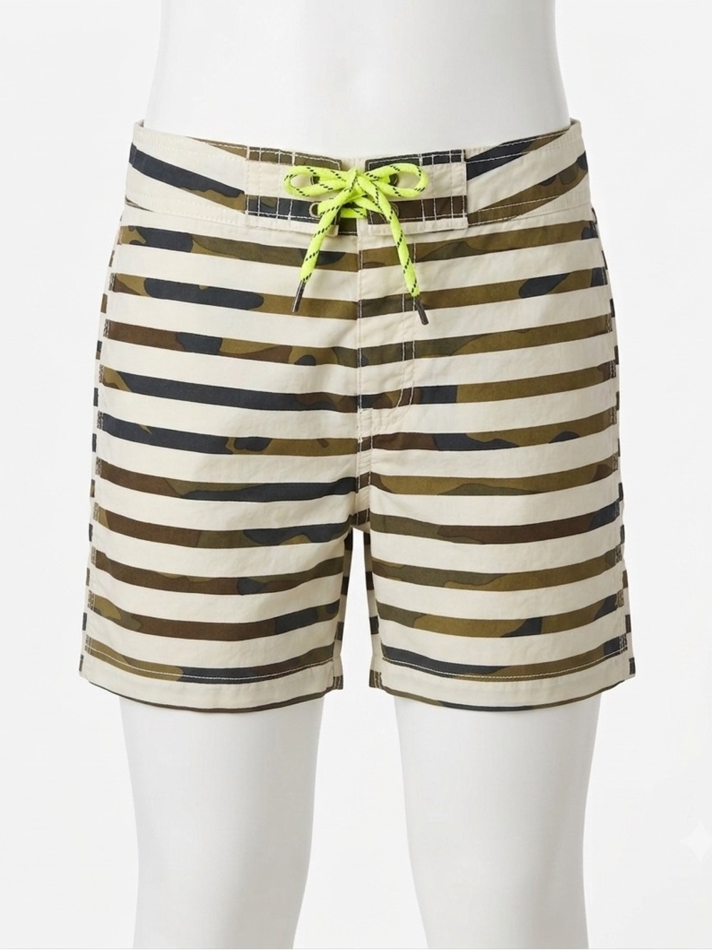 Crewcuts Striped Camo Hybrid Shorts in Cream, Olive with Neon Drawcord Boys